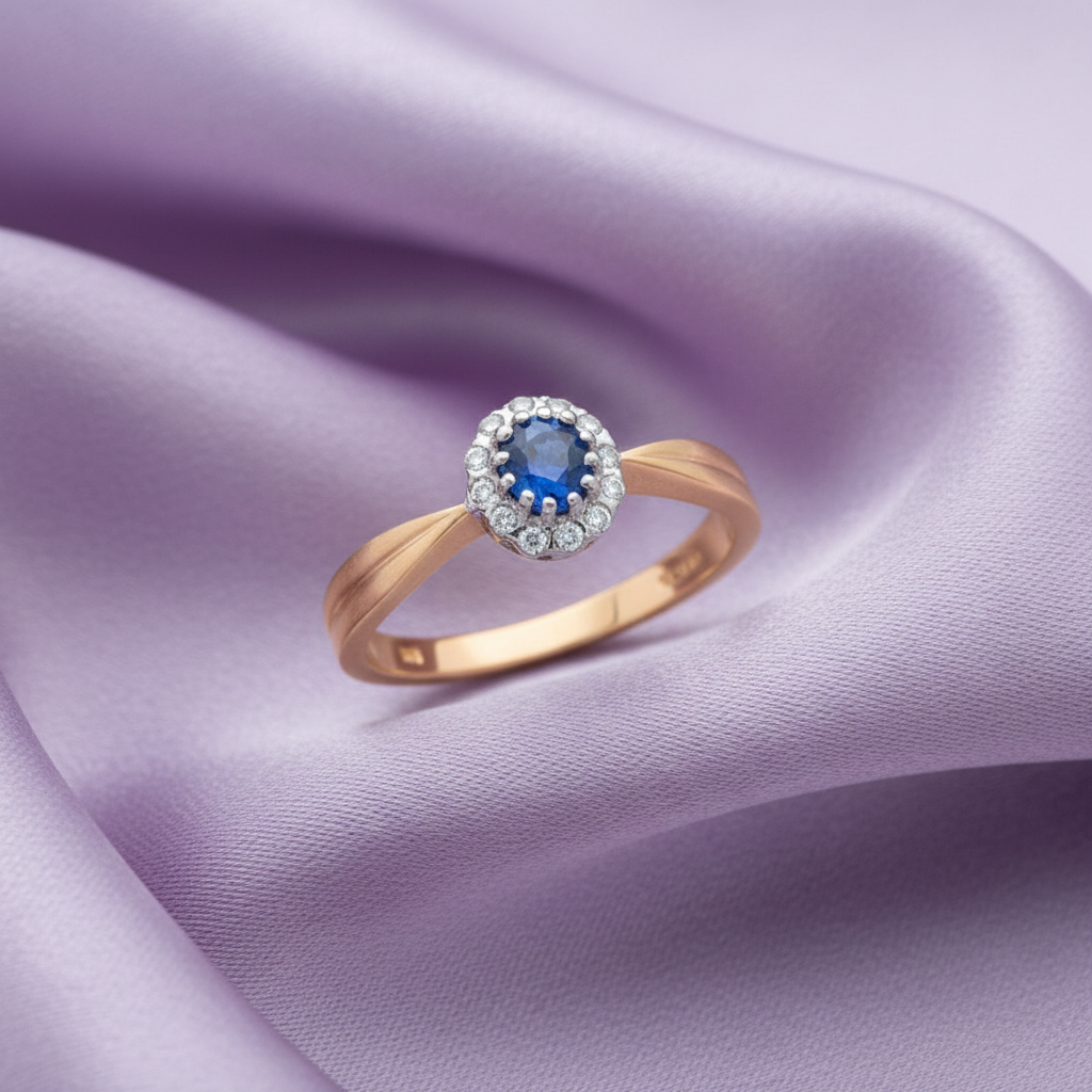 9ct Yellow Gold Sapphire Cluster & Diamond Ring 0.60ct