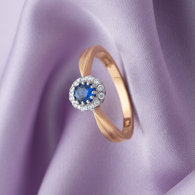 9ct Yellow Gold Sapphire Cluster & Diamond Ring 0.60ct