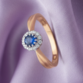 9ct Yellow Gold Sapphire Cluster & Diamond Ring 0.60ct