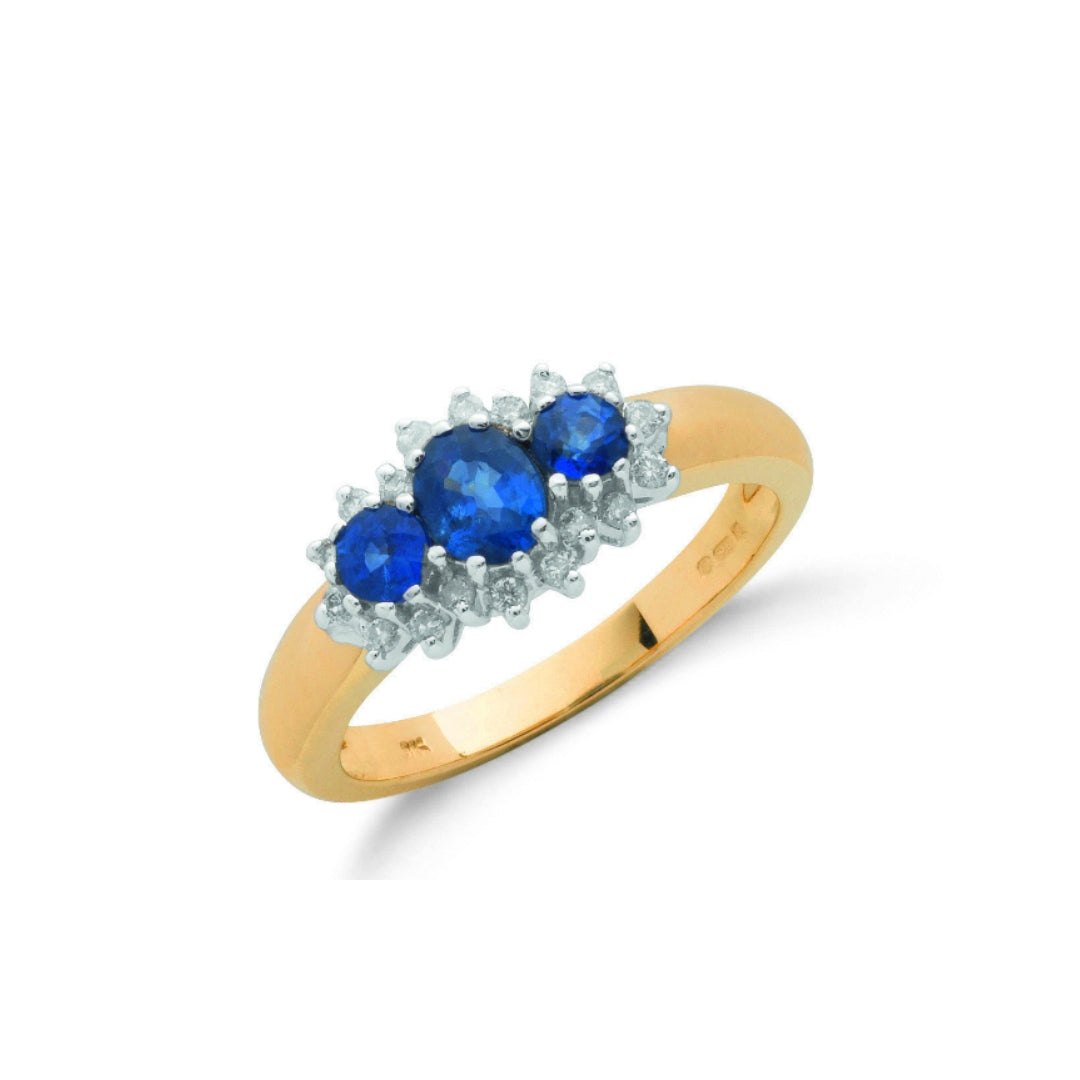 9ct Yellow Gold Sapphire Cluster & Diamond Ring 1.08ct