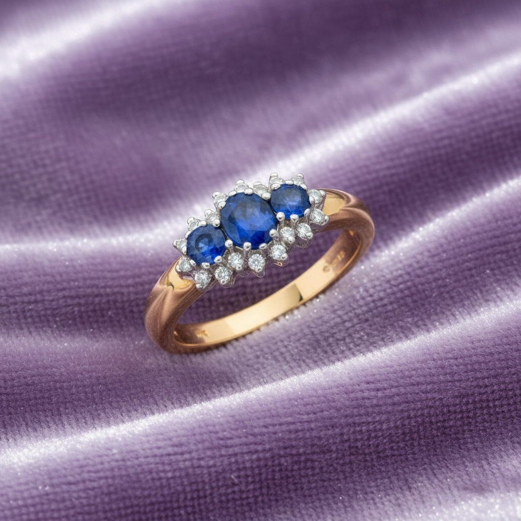 9ct Yellow Gold Sapphire Cluster & Diamond Ring 1.08ct