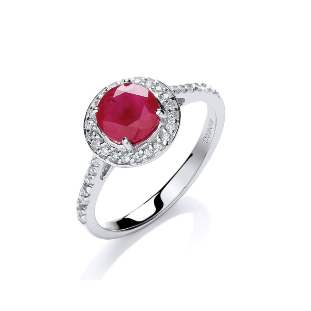 9ct White Gold Ruby & Diamond Ring 0.90ct