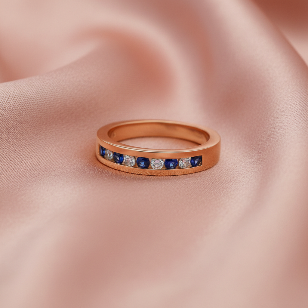 9ct Yellow Gold Sapphire & Diamond Eternity Ring 0.45ct