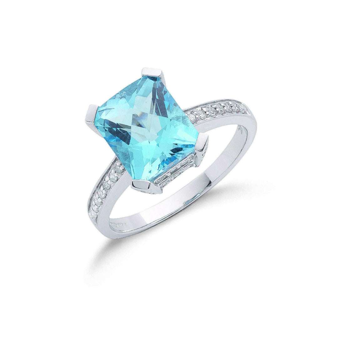 9ct White Gold Blue Topaz & Diamond Ring 4.82ct