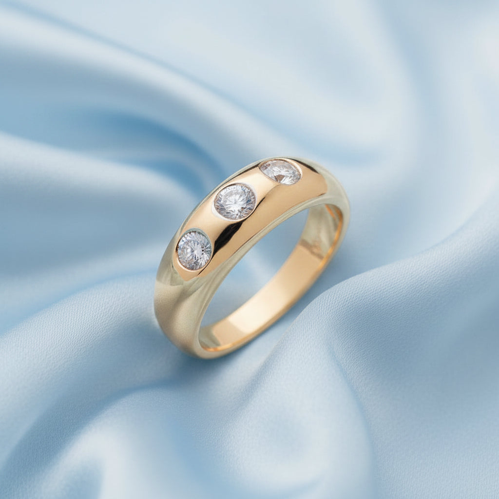 Gents 9ct Yellow Gold 1.00ct 3 Stone Diamond Ring