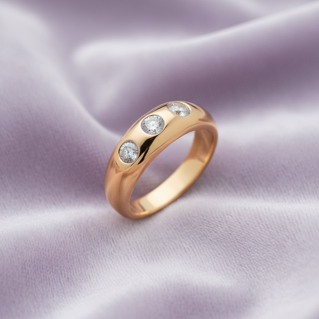 Gents 9ct Yellow Gold 1.00ct 3 Stone Diamond Ring