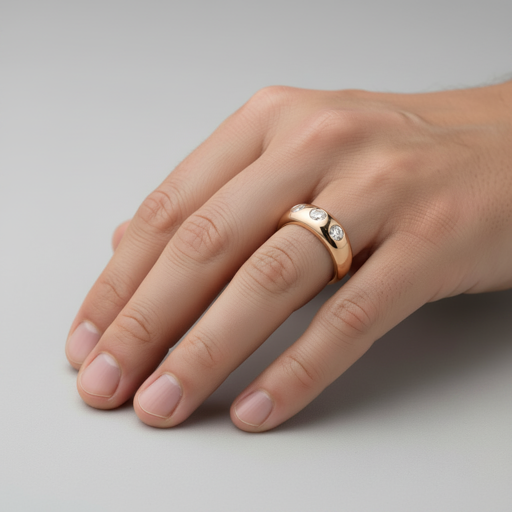 Gents 9ct Yellow Gold 1.00ct 3 Stone Diamond Ring