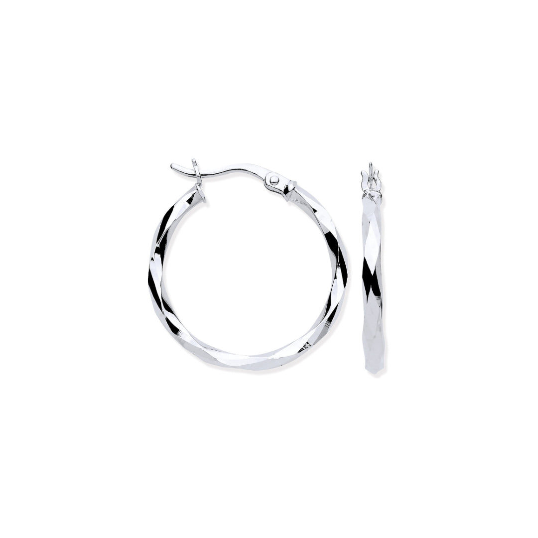 9ct White Gold 22mm Faceted Hoop Earrings