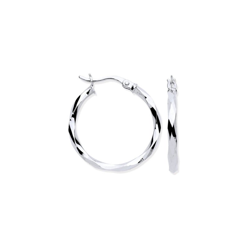 9ct White Gold 22mm Faceted Hoop Earrings