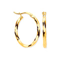 9ct Yellow Gold Faceted Oval Hoop Earrings