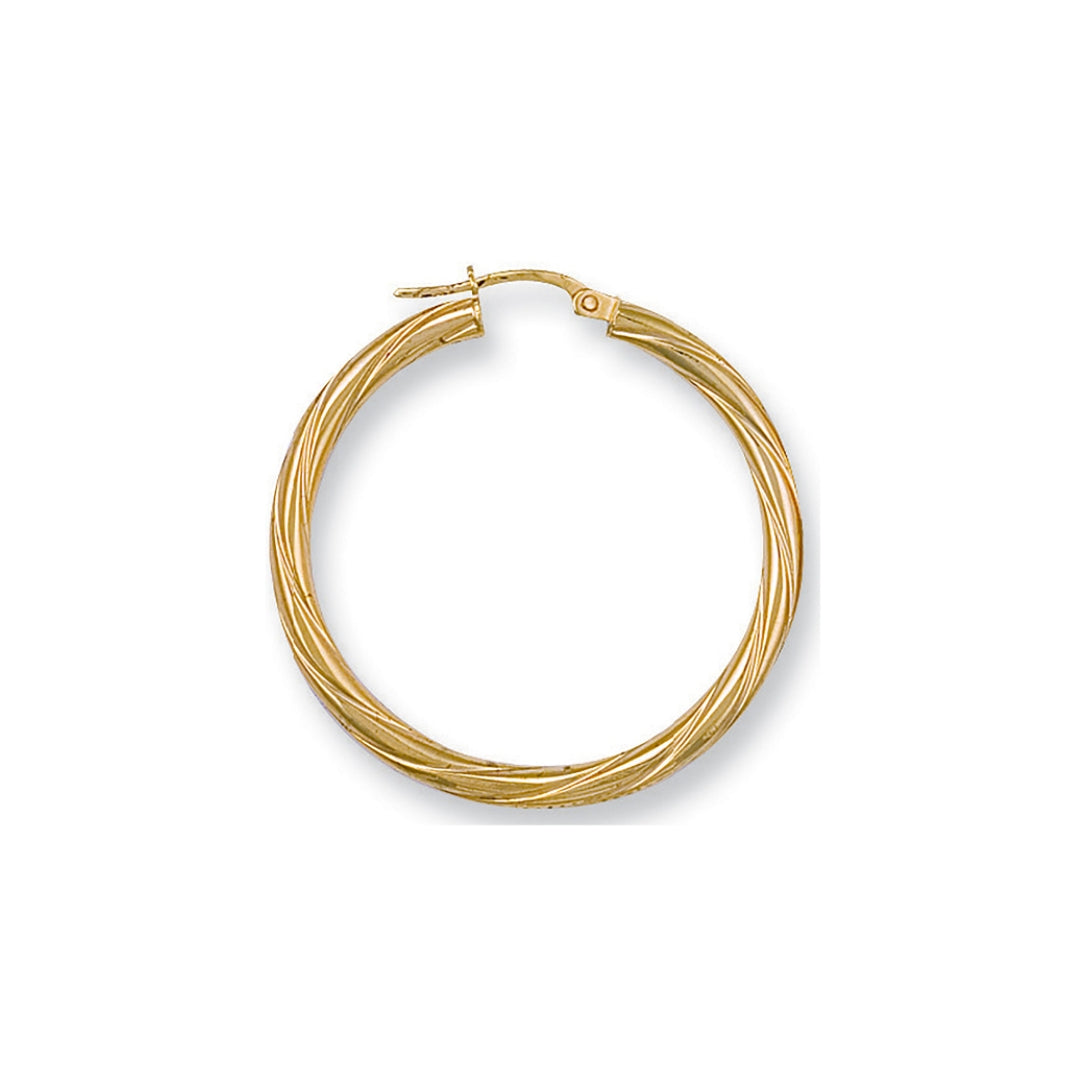 9ct Yellow Gold 36mm Twisted Hoop Earrings