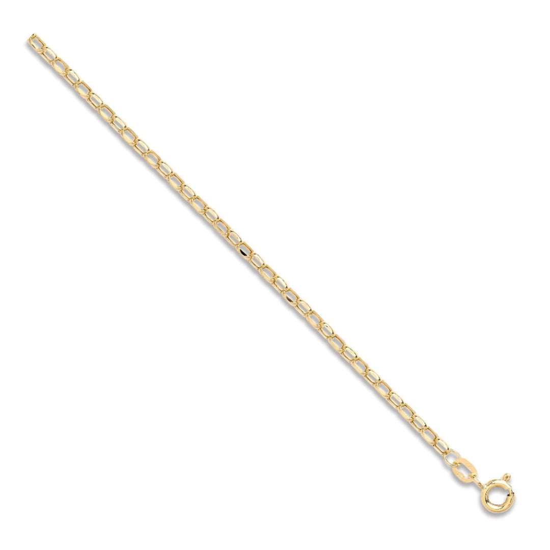 9ct Yellow Gold Hollow Diamond Cut Belcher Anklet
