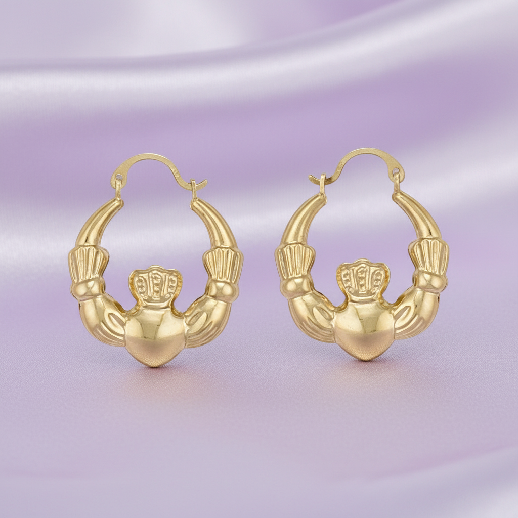 9ct Yellow Gold Claddagh Creole Earrings