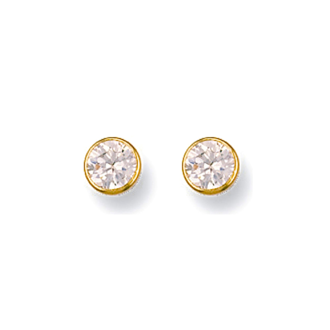 9ct Yellow Gold 5mm Rubover Set CZ Stud Earrings
