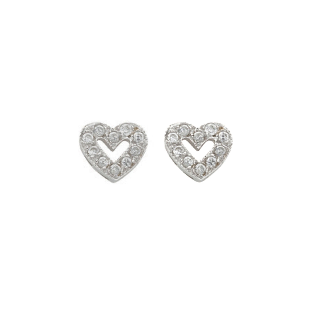 9ct White Gold CZ Heart Stud Earrings