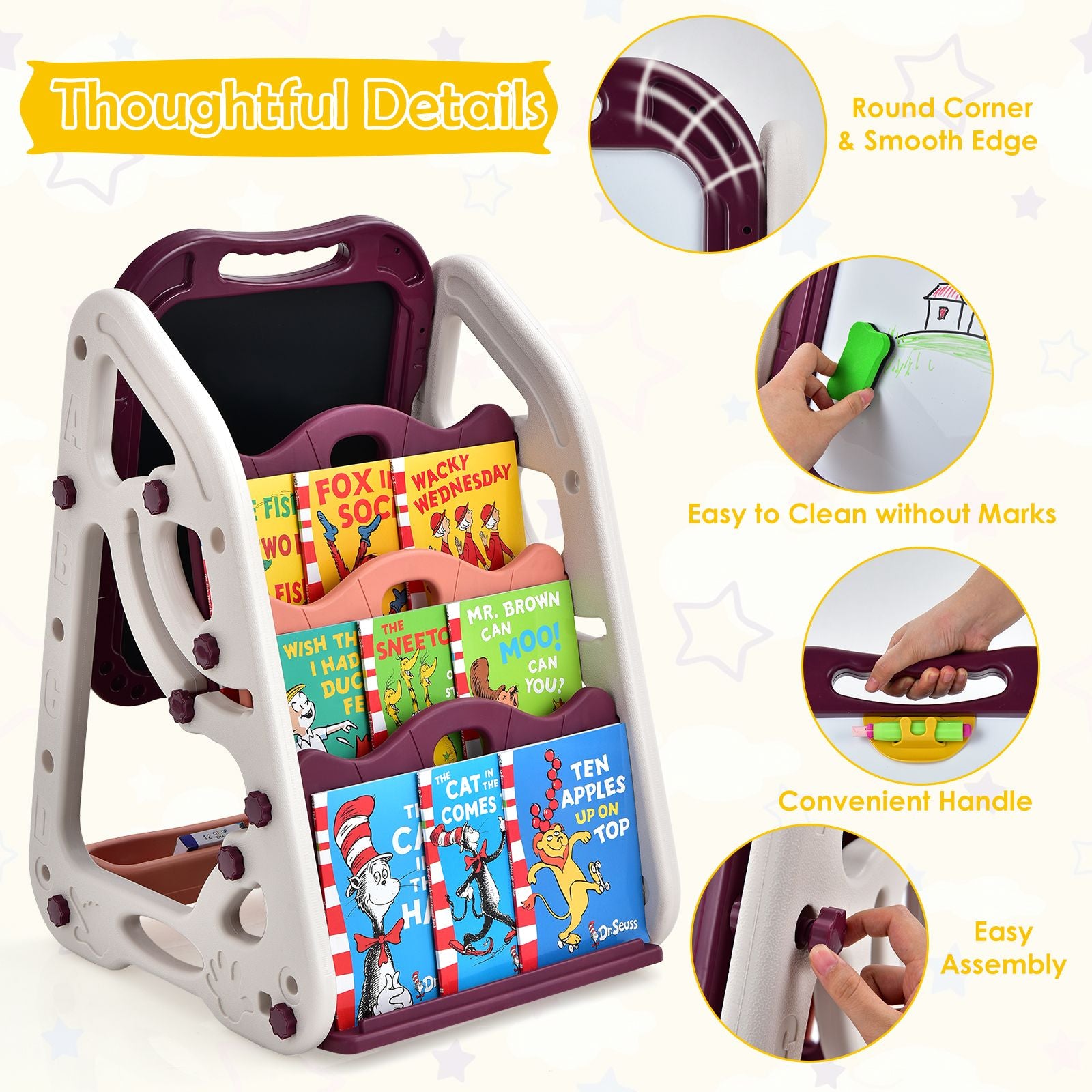 3-In-1 Kids Art Easel with Bookshelf Storage Tray and Art Accessories