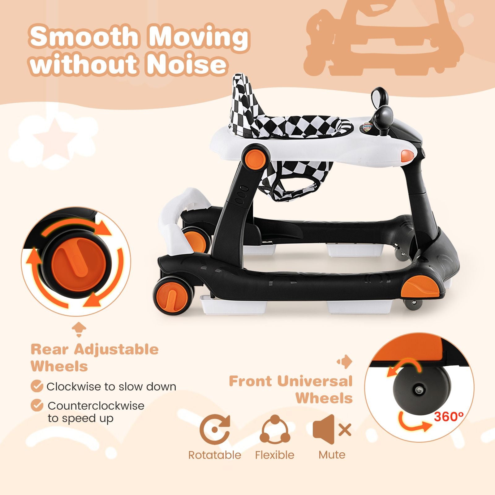2-In-1 Foldable Baby Walker with Adjustable Height and Speed