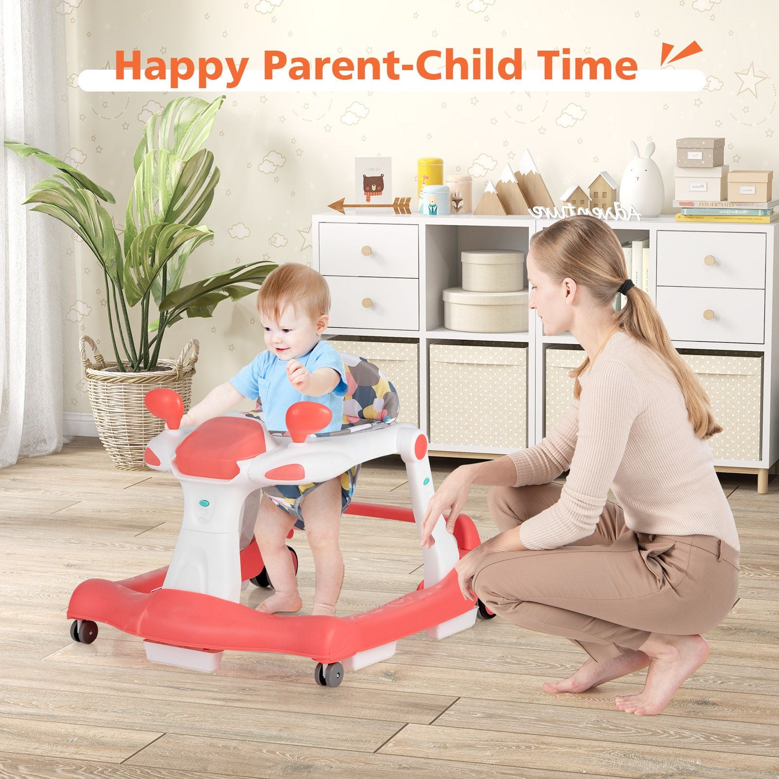 2-In-1 Foldable Baby Walker with Adjustable Height and Speed