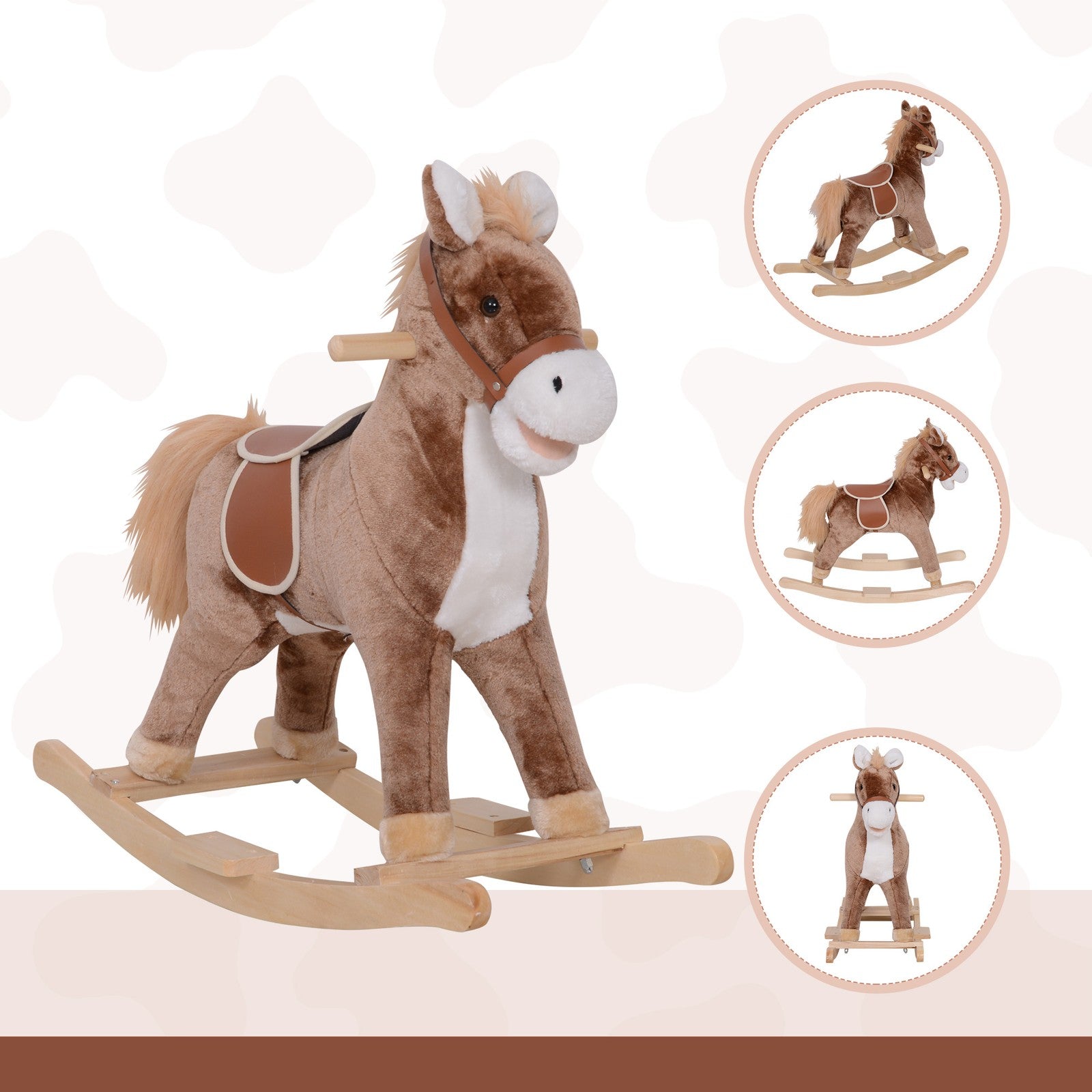 Kids Rocking Horse Wooden Plush Age 3+ Children Ride on Toy Rocker Nursery Baby