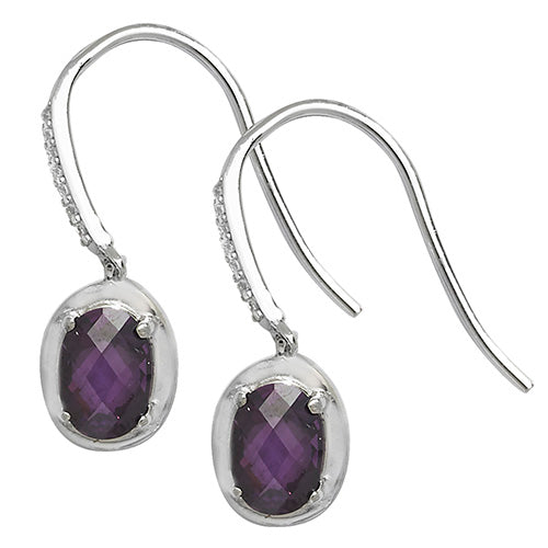 Sterling Silver Amethyst Fish Hook Drop Earrings