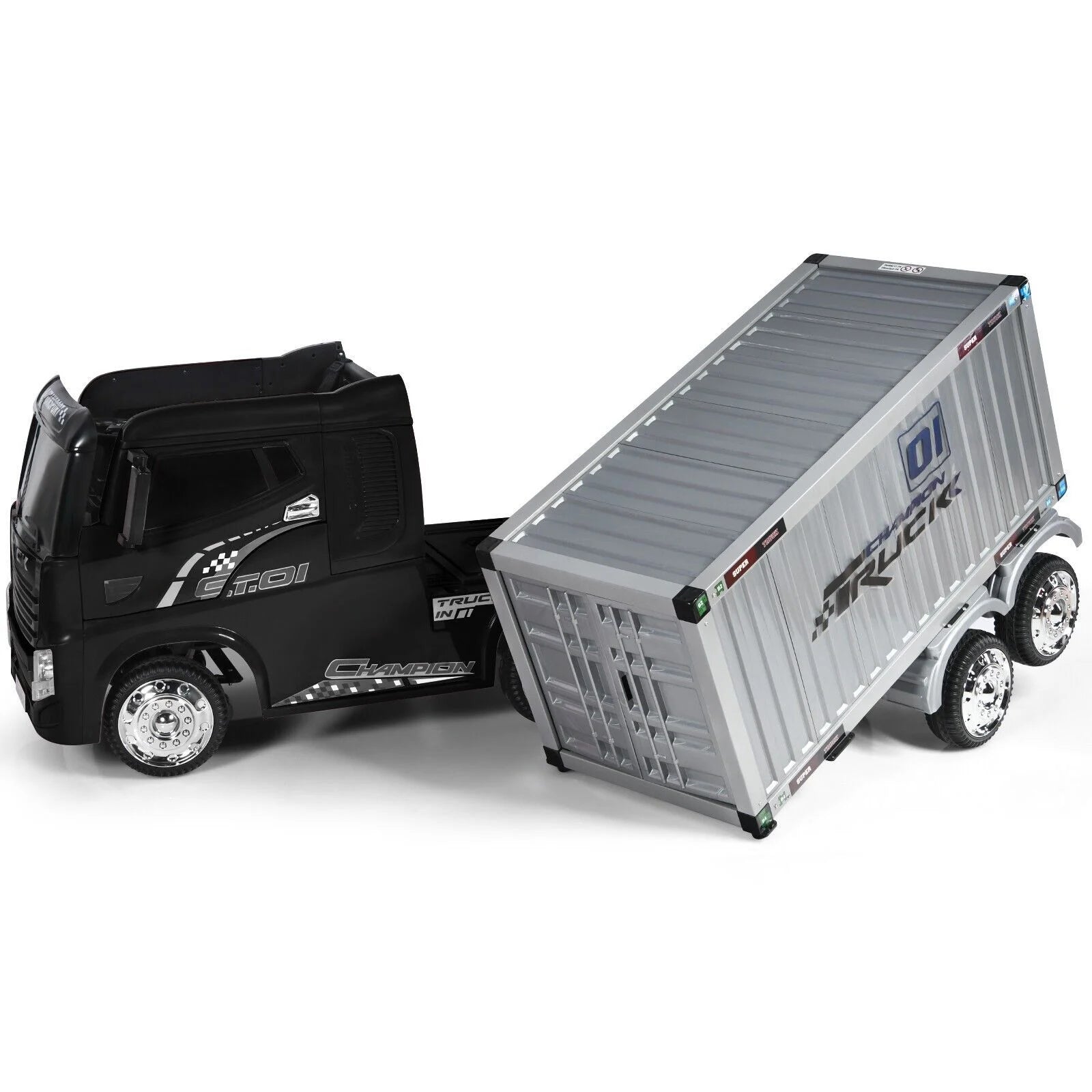 12V Ride-On Semi-Truck with Container for Kids of 3-8 Year Old