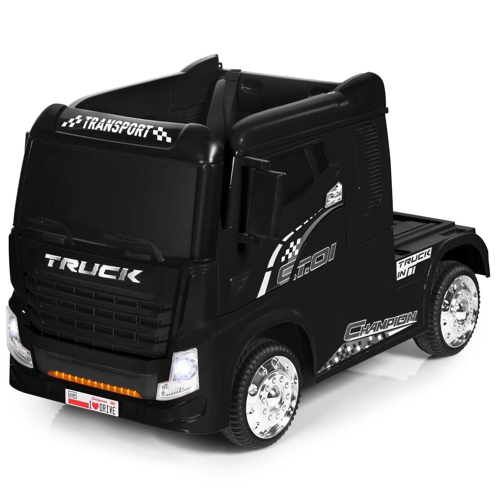 12V Ride-On Semi-Truck with Container for Kids of 3-8 Year Old