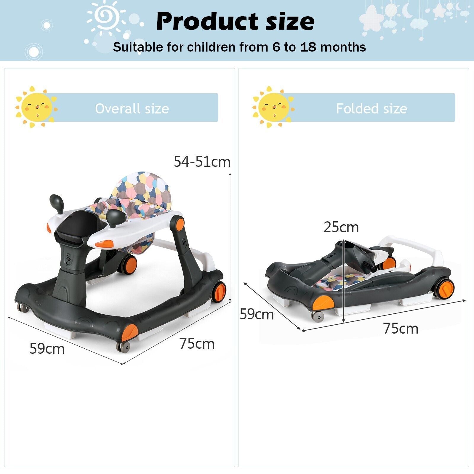 2-In-1 Foldable Baby Walker with Adjustable Height and Speed