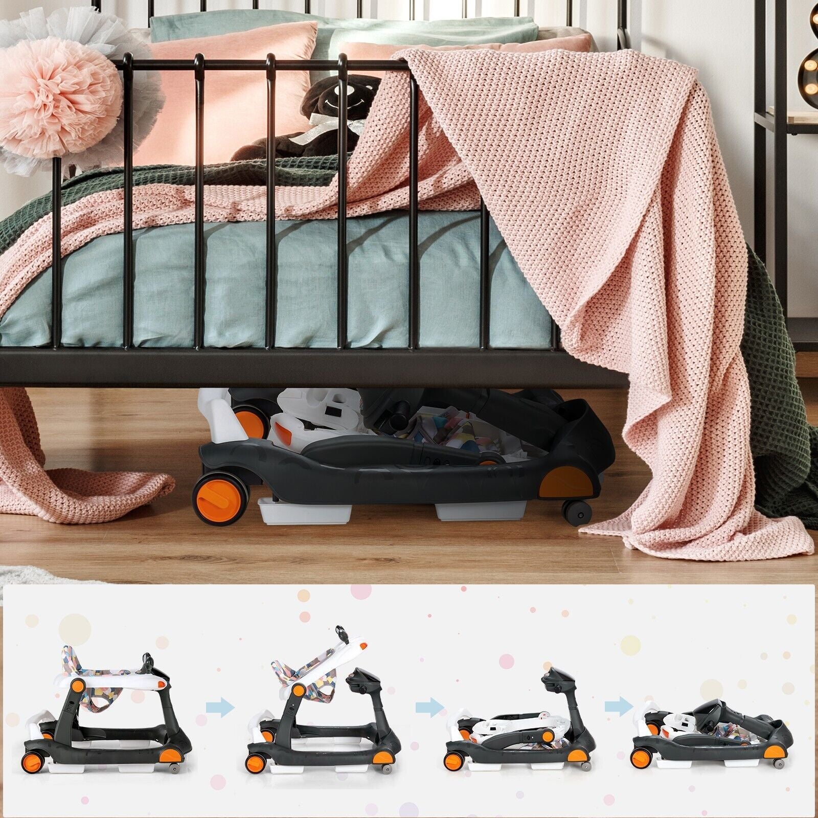 2-In-1 Foldable Baby Walker with Adjustable Height and Speed