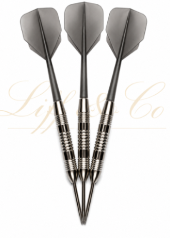Three black darts with silver tips on a white background, featuring the brand 'Liff & Co'.