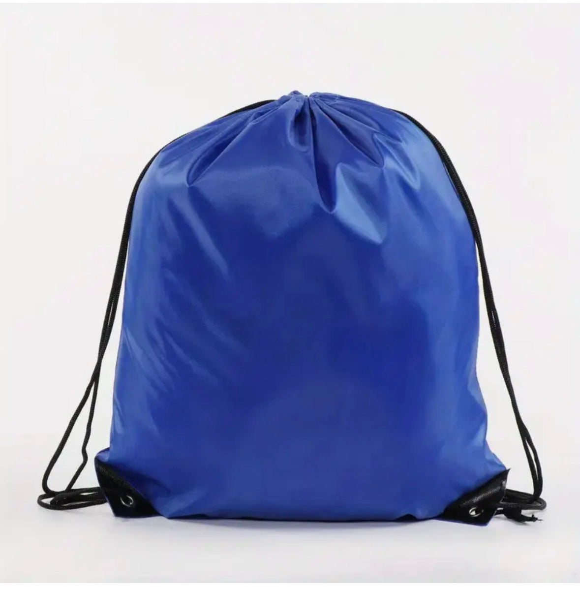 Blue drawstring bag on a white background