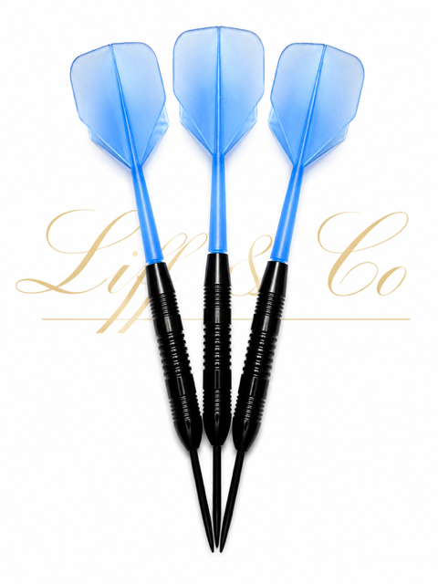 Three blue darts with black shafts on a white background, featuring the brand 'Lift & Co'.