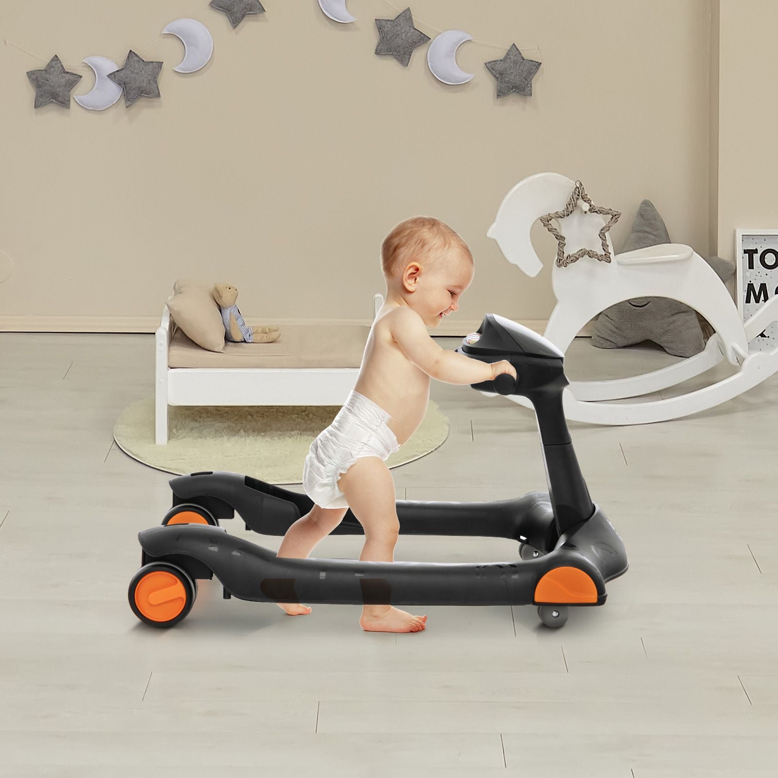 2-In-1 Foldable Baby Walker with Adjustable Height and Speed