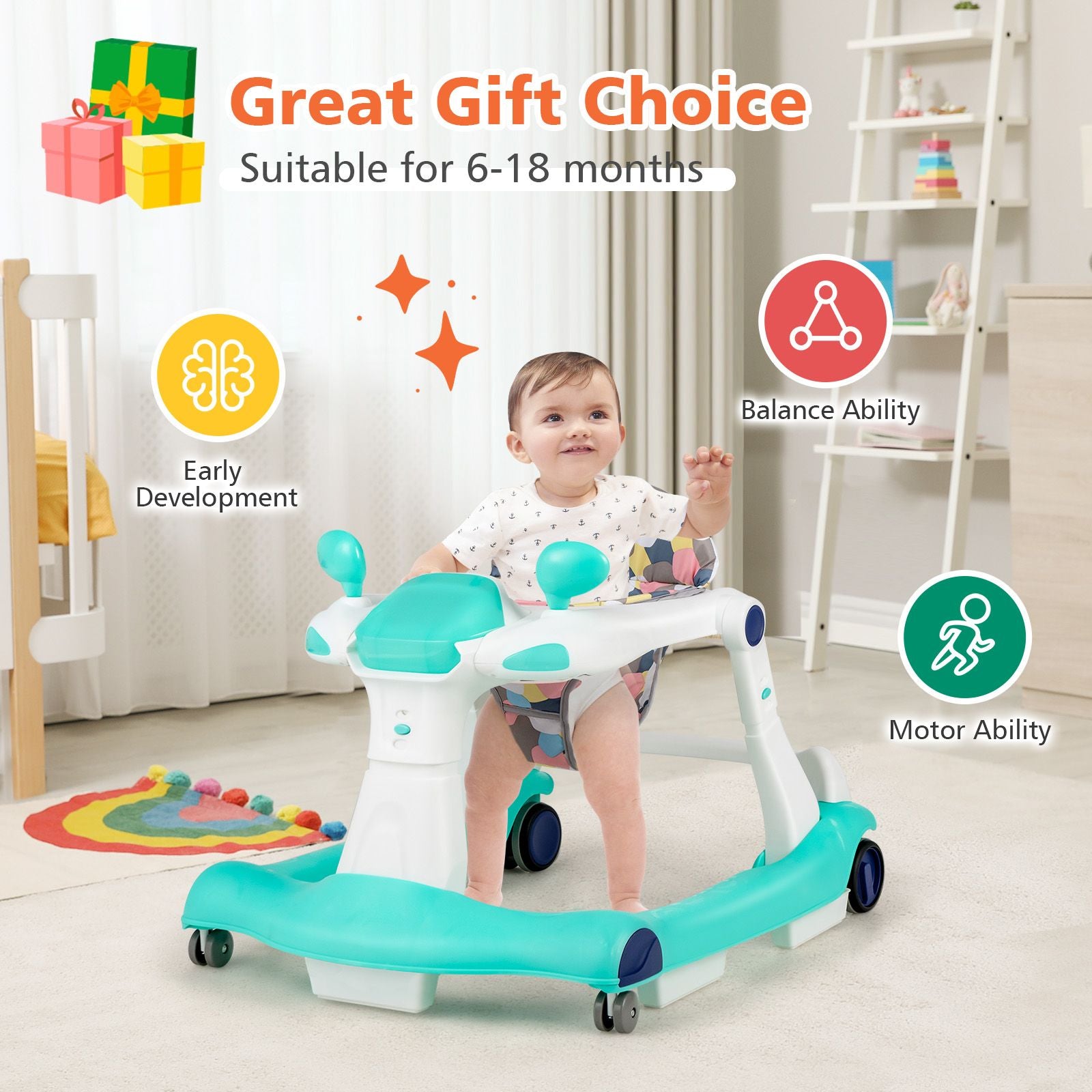 2-In-1 Foldable Baby Walker with Adjustable Height and Speed