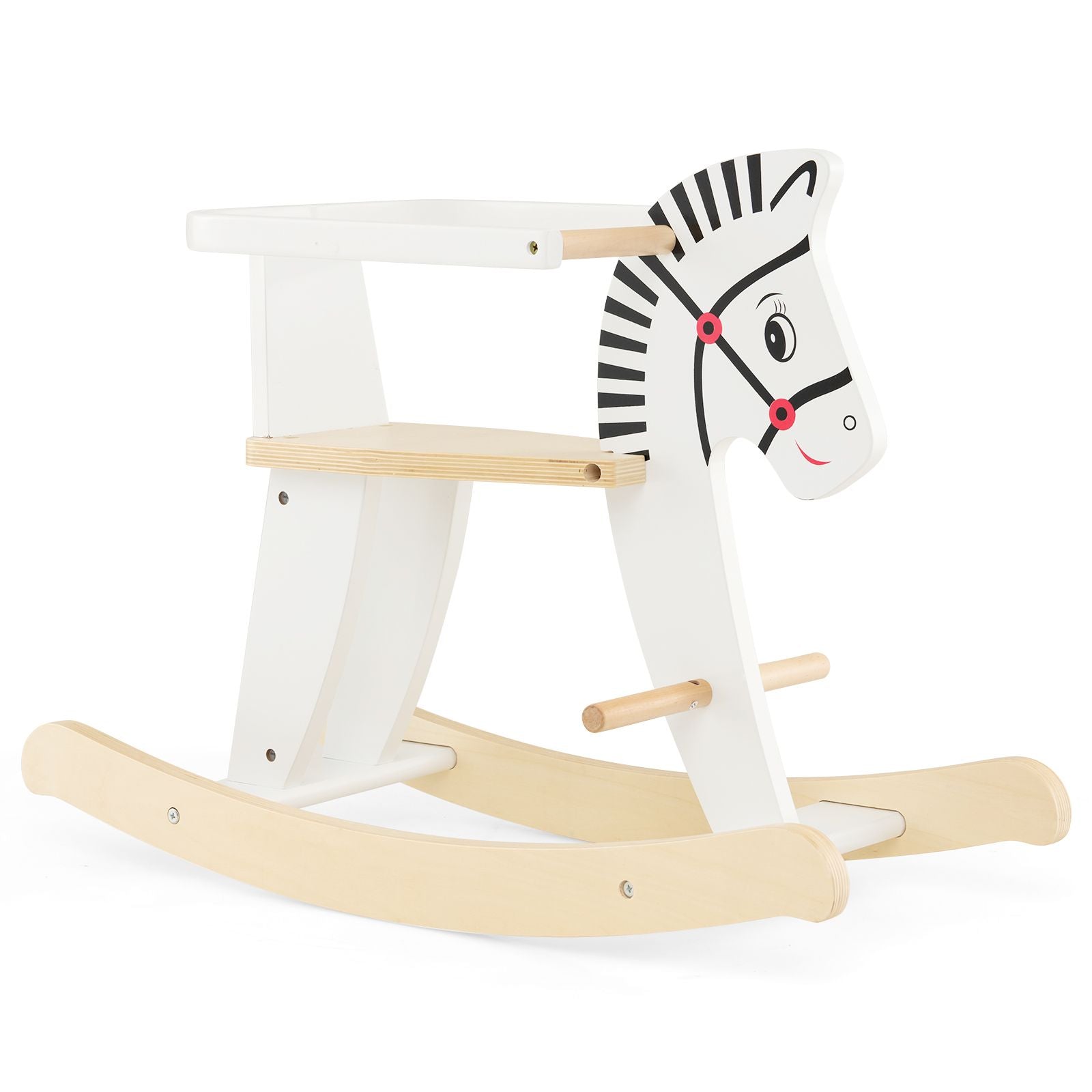 Wooden Rocking Horse with Detachable Fences and Backrest