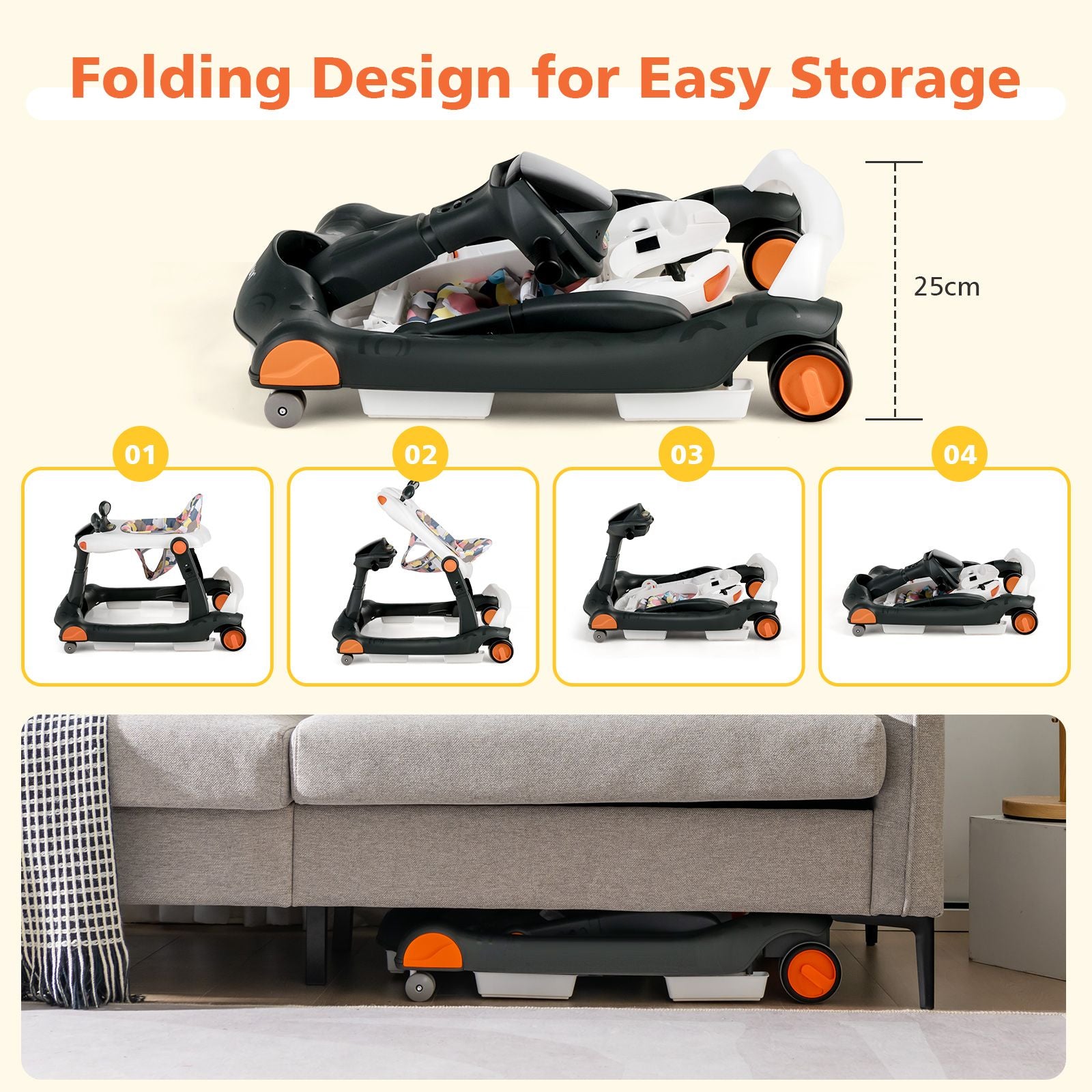 2-In-1 Foldable Baby Walker with Adjustable Height and Speed