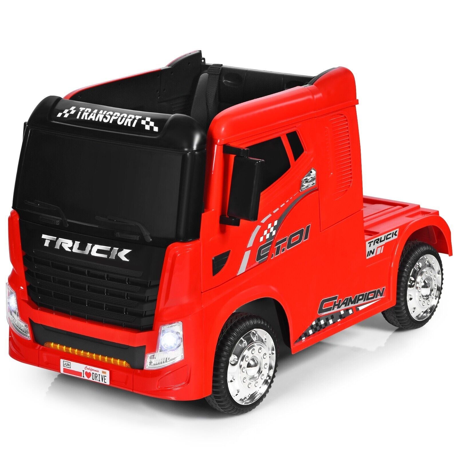 12V Ride-On Semi-Truck with Container for Kids of 3-8 Year Old