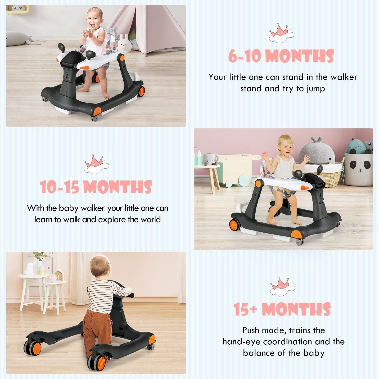 2-In-1 Foldable Baby Walker with Adjustable Height and Speed