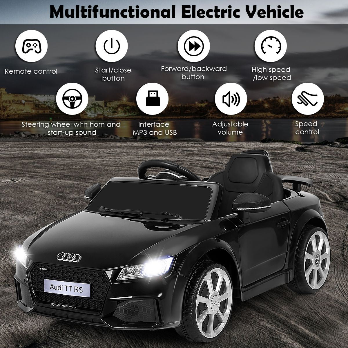 Licensed Audi TTRS 12V Battery-Powered Vehicle with 2 Motors MP3 Music