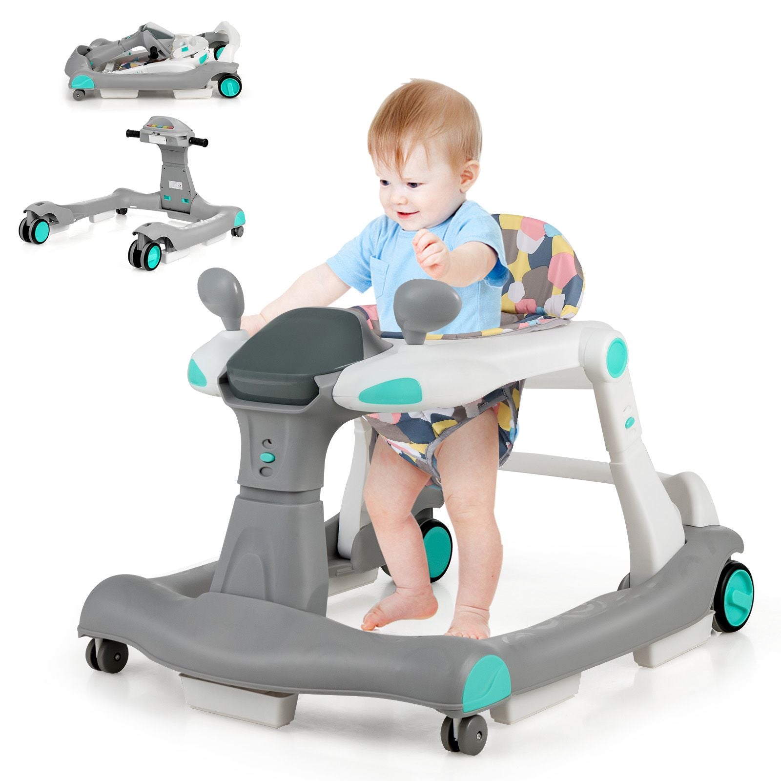 2-In-1 Foldable Baby Walker with Adjustable Height and Speed