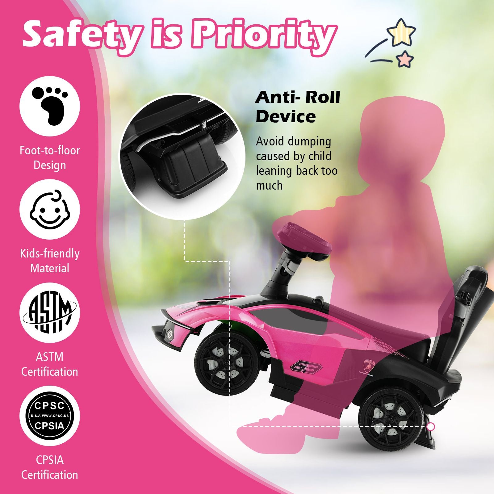 Kids Licensed Lamborghini Ride on Car with Push Handle