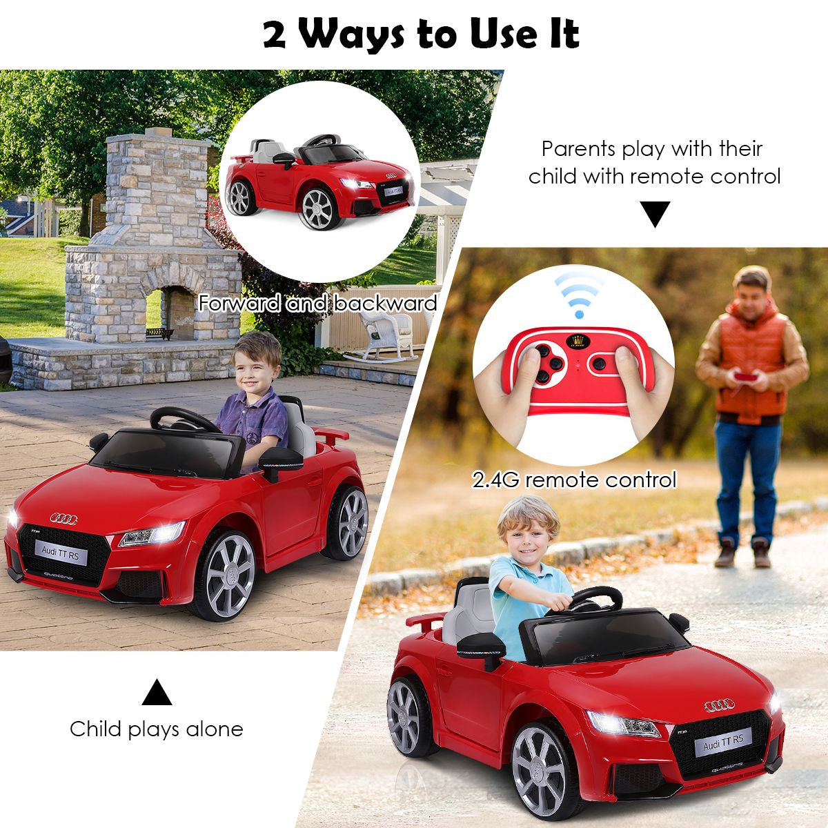 Licensed Audi TTRS 12V Battery-Powered Vehicle with 2 Motors MP3 Music
