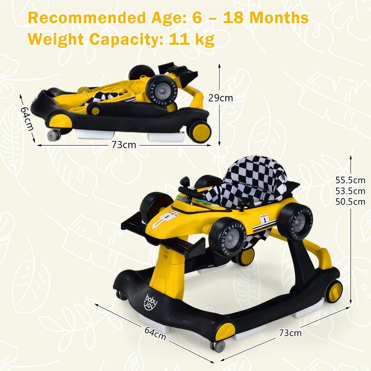 4-In-1 Baby Push Walker with Adjustable Height and Speed