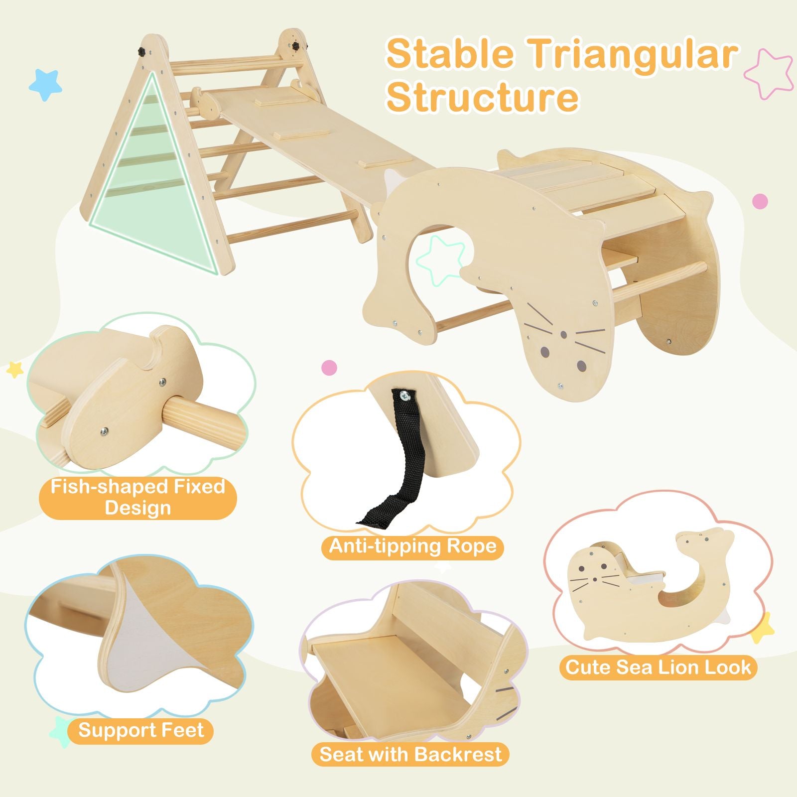 7-In-1 Indoor Wooden Foldable Climbing Toys for Toddlers
