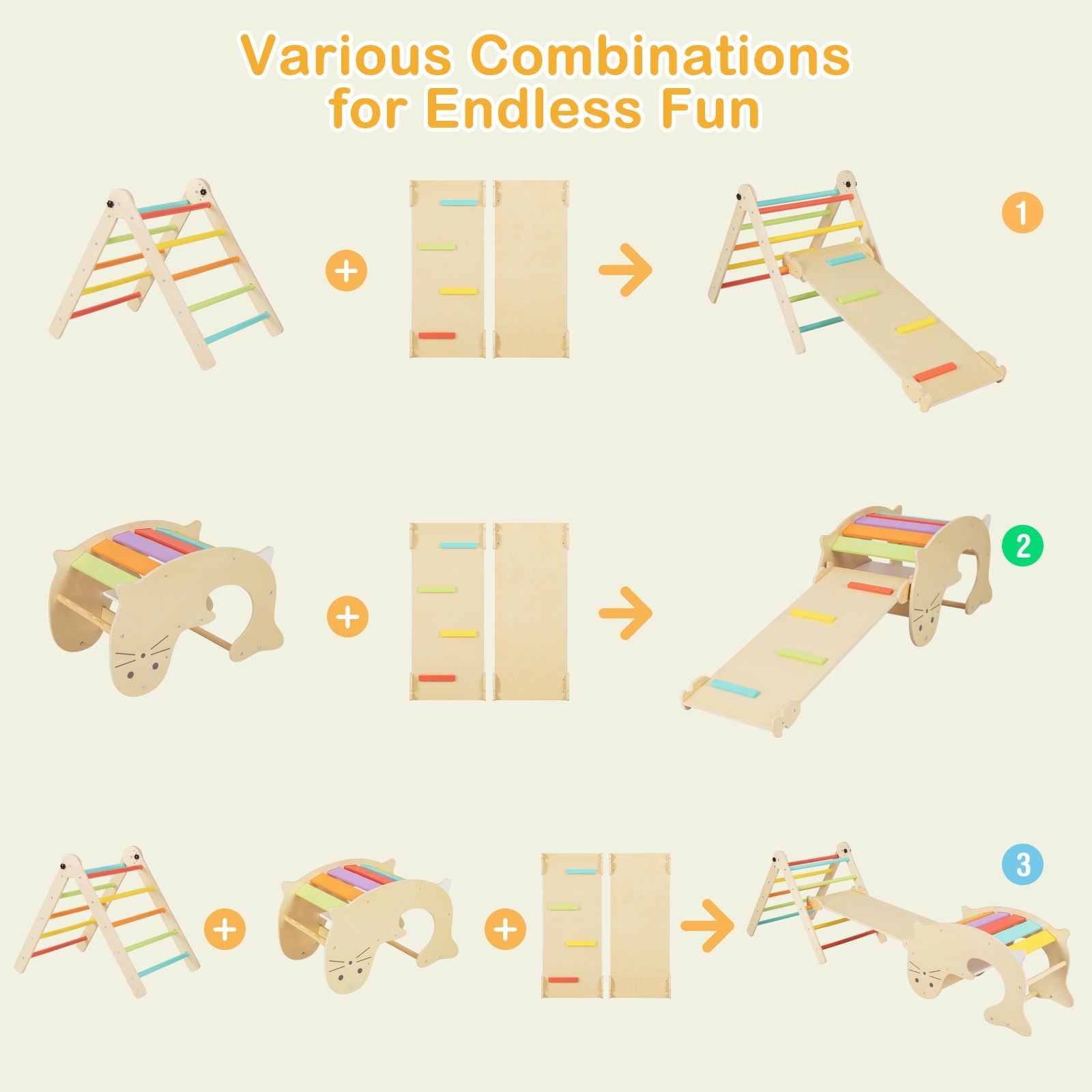 7-In-1 Indoor Wooden Foldable Climbing Toys for Toddlers