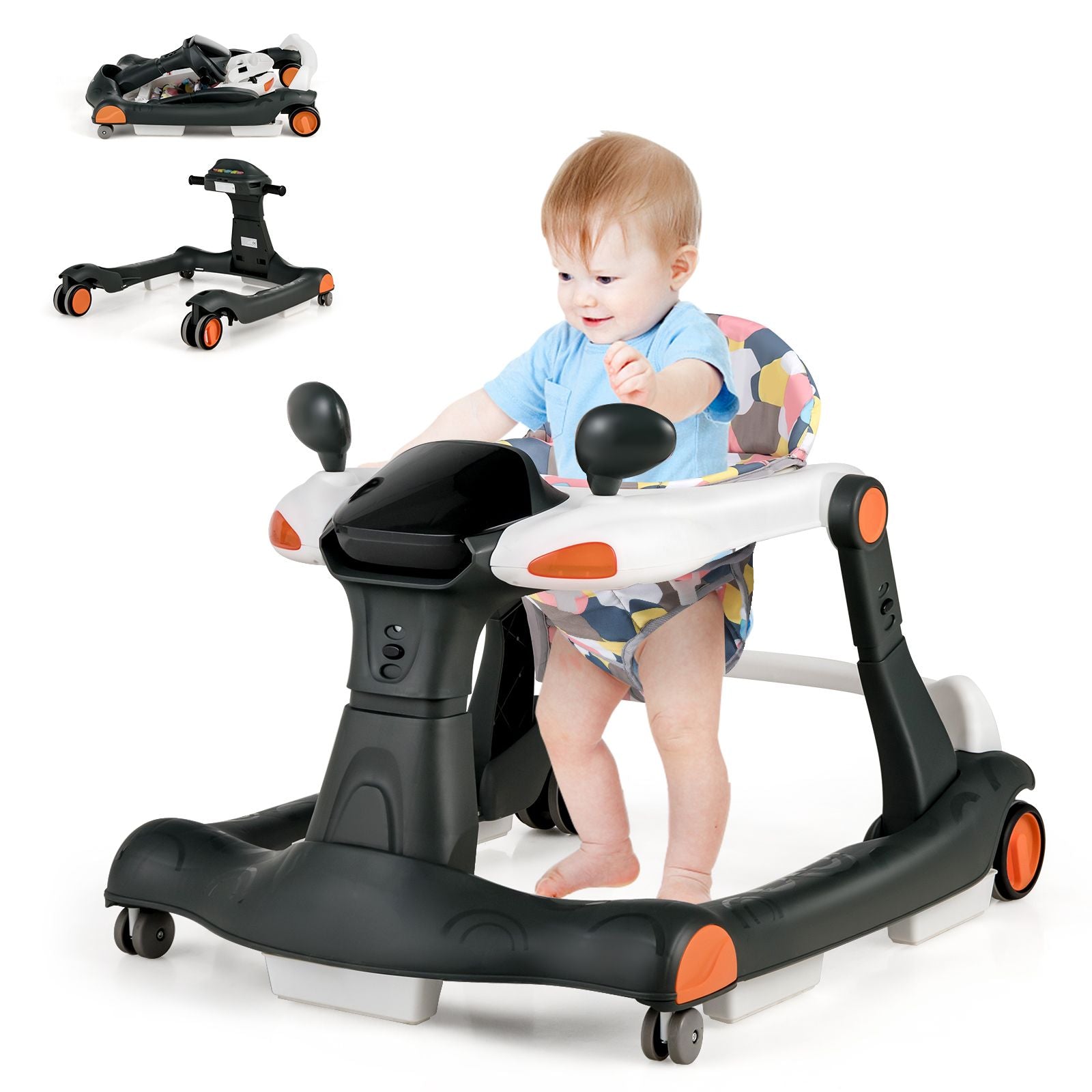 2-In-1 Foldable Baby Walker with Adjustable Height and Speed