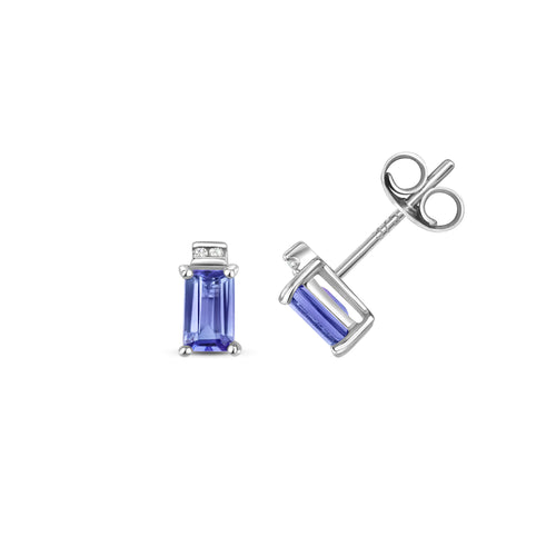 9ct White Gold Diamond & Tanzanite Stud Earrings