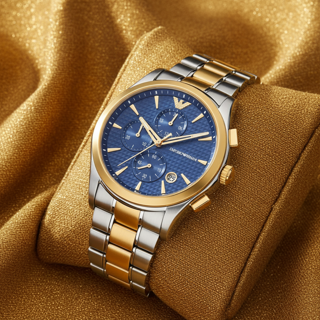 Emporio Armani AR11579 Watch on Gold Textured Fabric