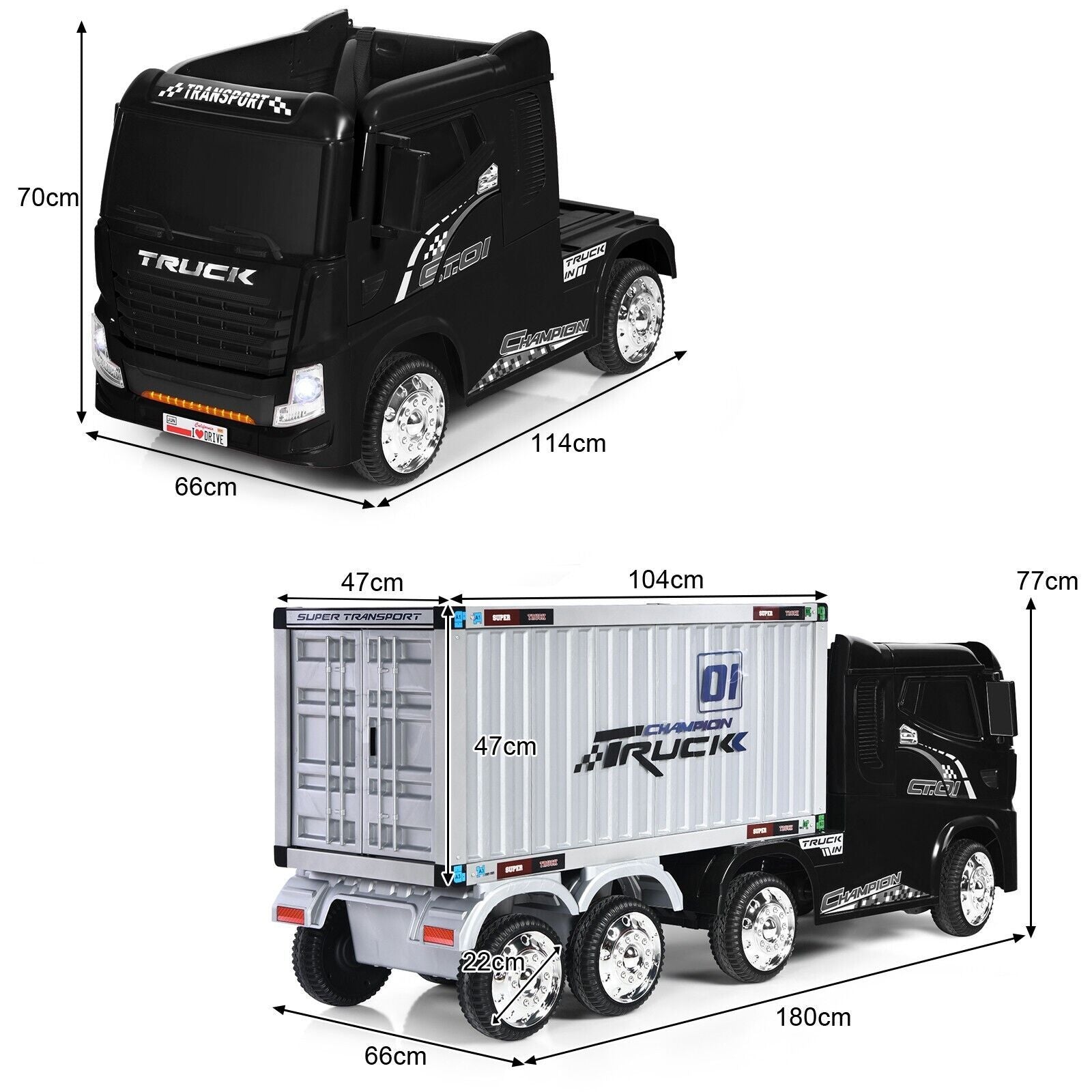 12V Ride-On Semi-Truck with Container for Kids of 3-8 Year Old