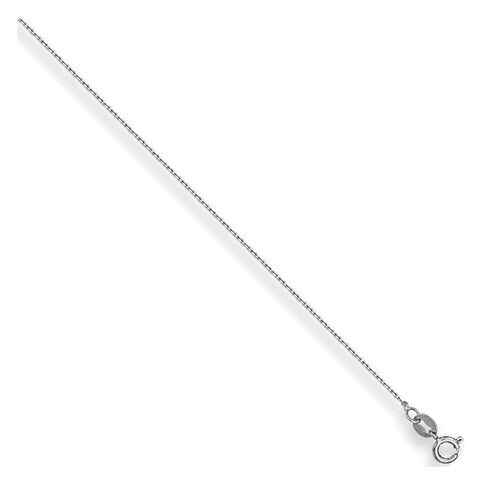 9ct white gold chain necklace with a clasp on a white background