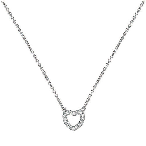 Silver heart-shaped pendant necklace on a white background